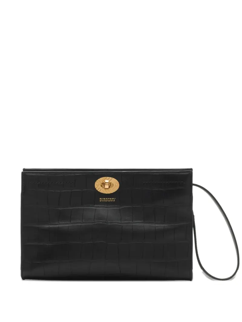Burberry Cotswolds Schultertasche mit Kroko-Effekt in Schwarz