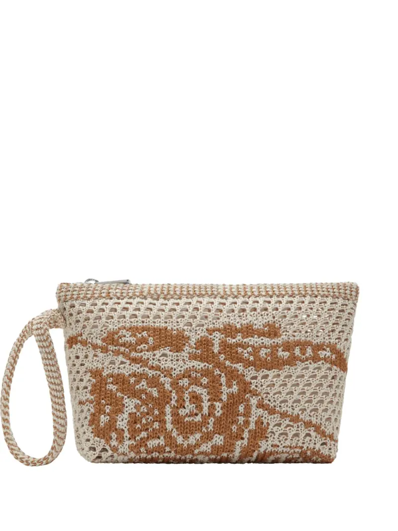 Burberry Gehäkelte Equestrian Knight Clutch in Weiß