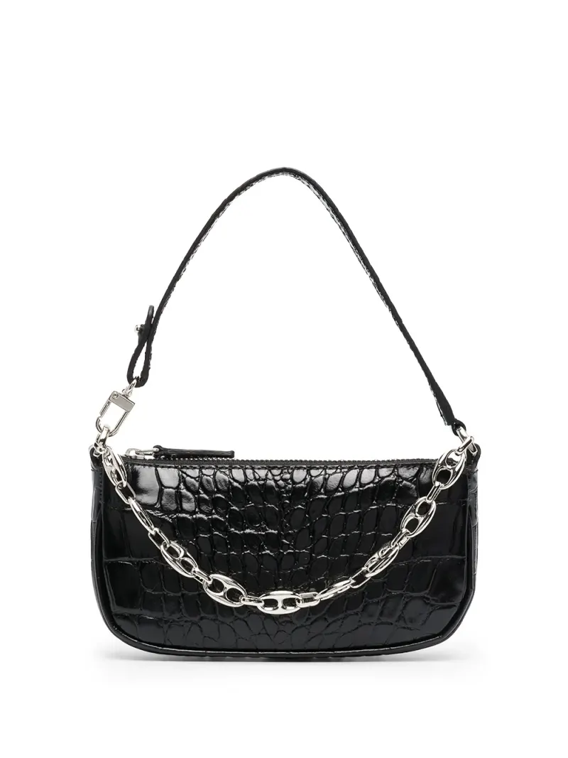 By Far Schultertasche mit Kroko-Effekt in Schwarz