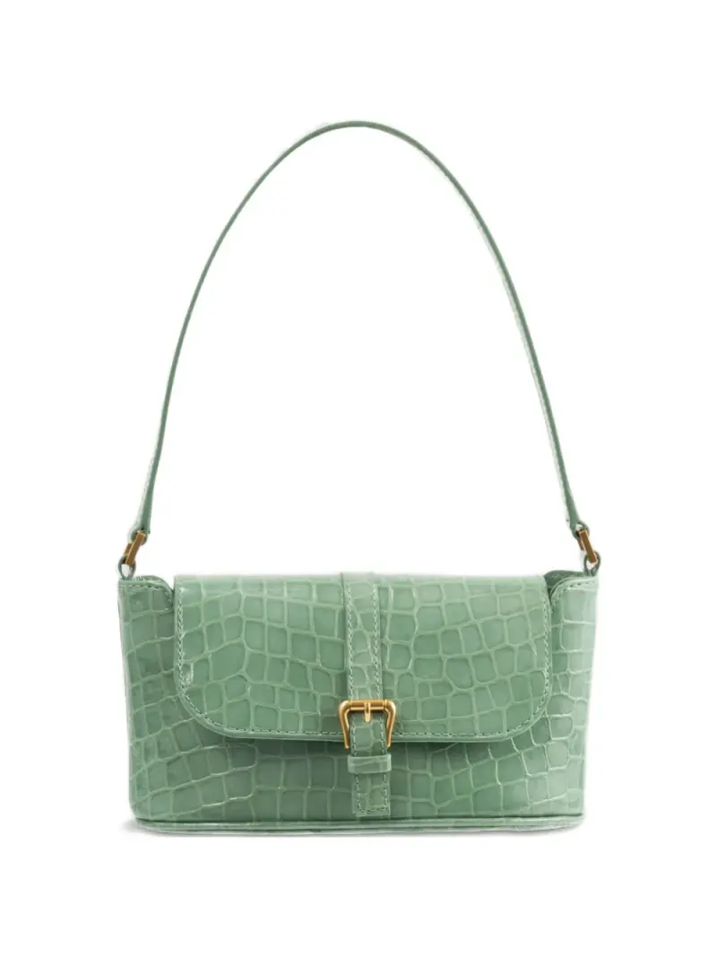 By Far Schultertasche mit Kroko-Effekt in Grün