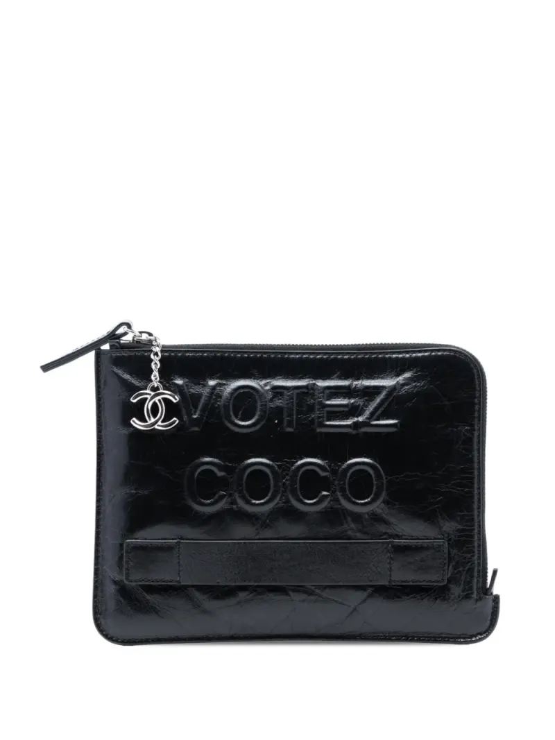 Chanel 2014-2015 Aged Calfskin Votez Coco Clutch in Schwarz