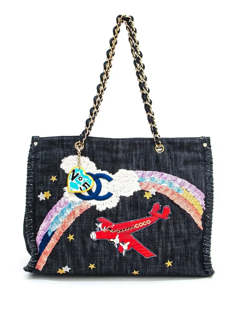 Chanel 2006 Airplane Tote Bag aus Denim in Blau