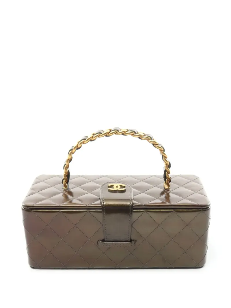 Chanel 1994-1996 CC Kosmetiktasche mit Rautensteppung in Braun