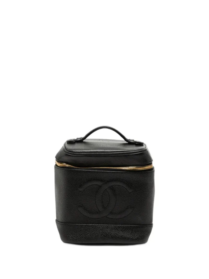 Chanel 2000-2002 CC Kosmetiktasche aus Kaviarleder in Schwarz