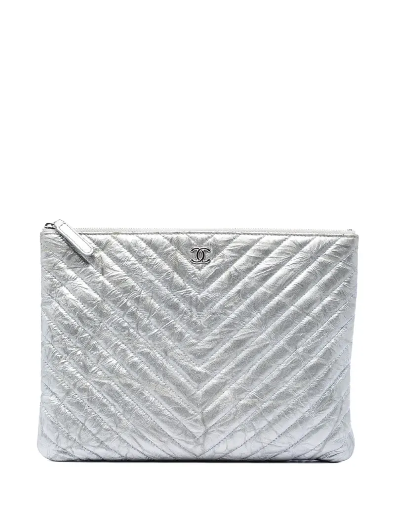 Chanel Chevron in Silber Kalbsleder-Leder – Pre-owned Taschen
