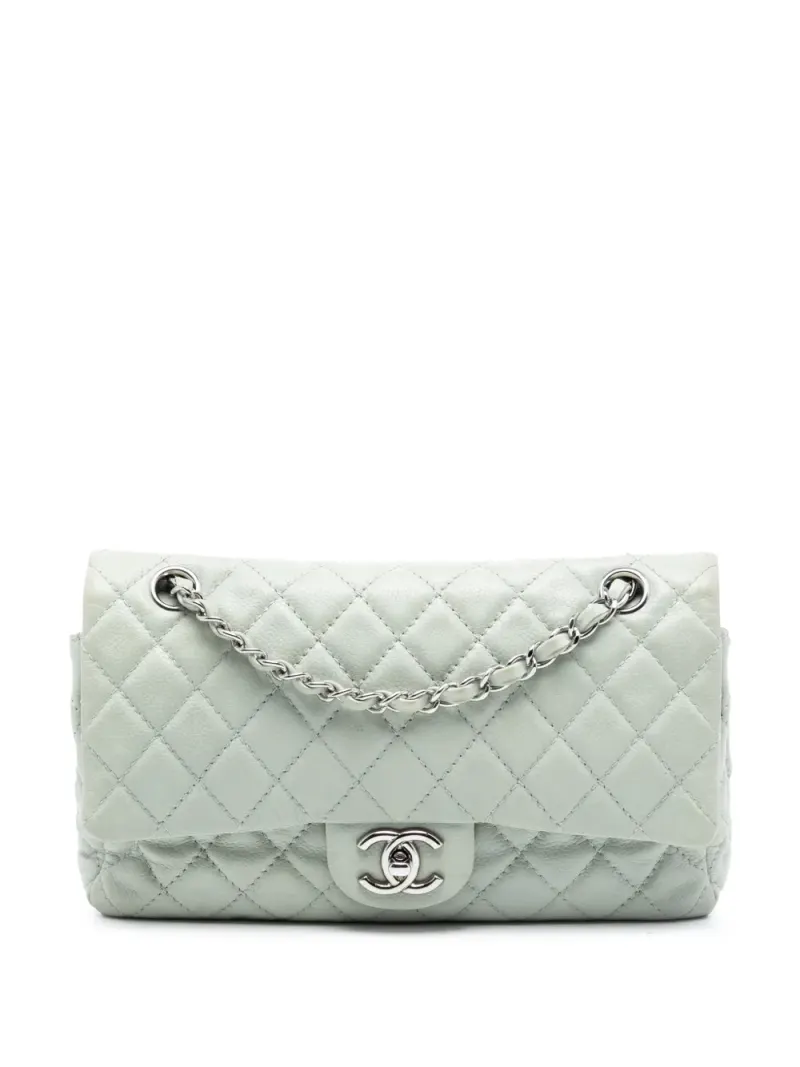 Chanel 2008-2009 mittelgroße Classic Double Flap Schultertasche in Grau