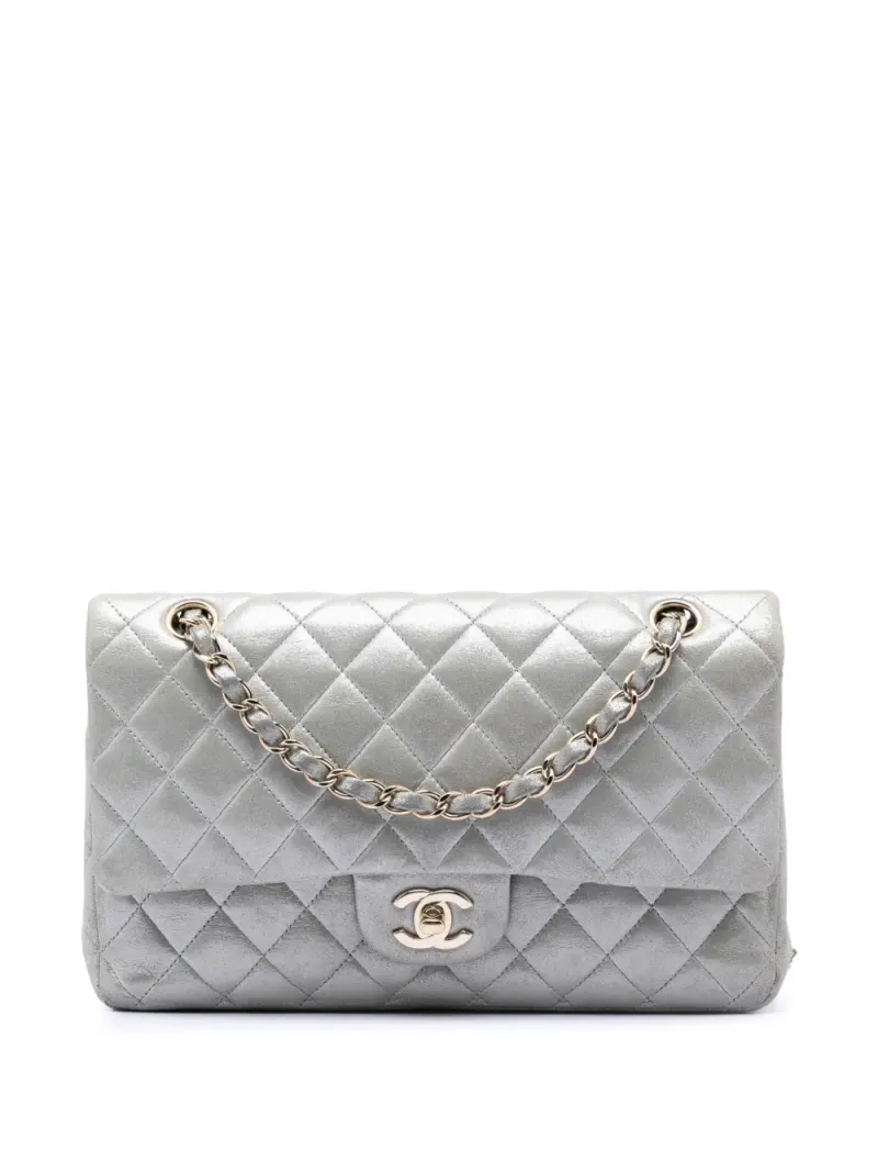 Chanel 2011 mittelgroße Classic Double Flap Schultertasche in Silber