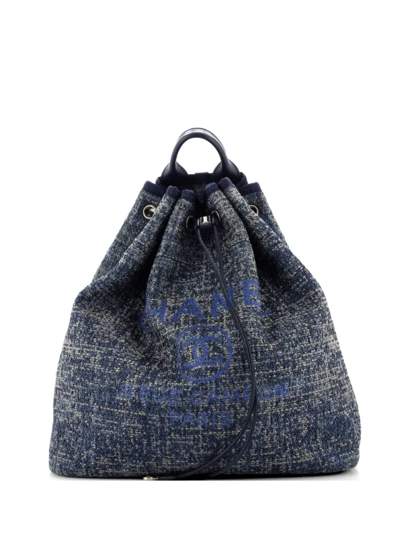 Chanel Großer Deauville Rucksack aus Raffiabast mit Glitter in Blau