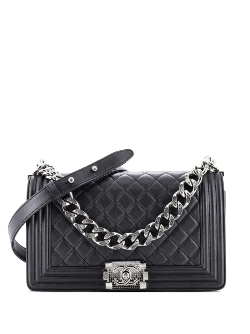 Chanel Gestepptes Boy Schultertasche aus Lammleder mit Farbverlauf und Kristallen in Grau Lammleder-Leder