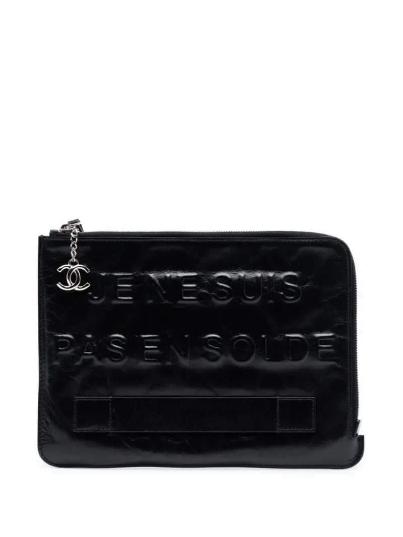 Chanel Je Ne Suis Pas En Solde Distressed-Clutch in Schwarz Kalbsleder-Leder – Pre-owned Taschen
