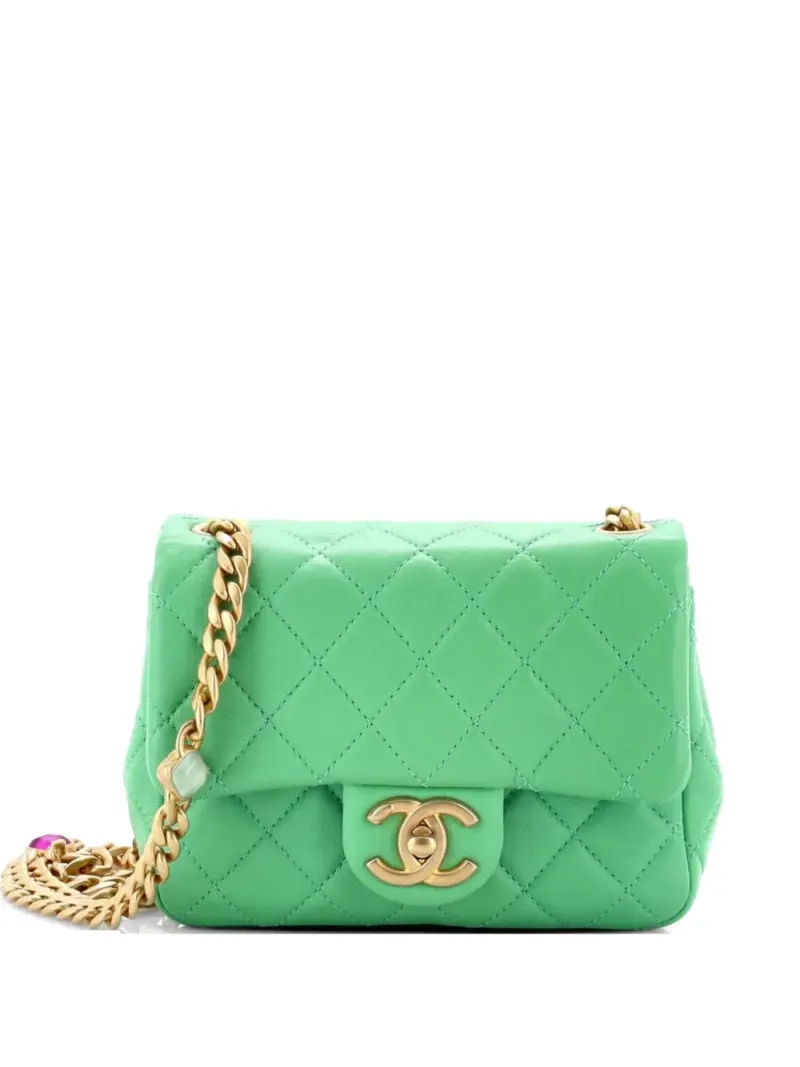 Chanel Mini Pearl Samba Umhängetasche aus Lammleder mit Kunstharz Mini in Grün Lammleder-Leder