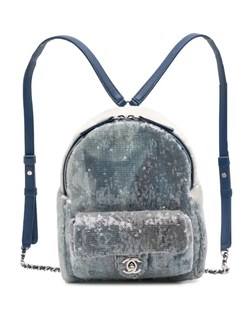 Chanel 2018-2019 Sequin Waterfall Rucksack in Blau