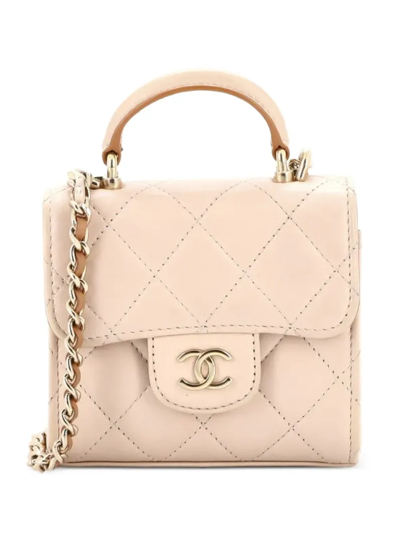 Chanel Square Classic Flap Umhängetasche aus gestepptem Lammleder mit Kettenriemen in Nude Lammleder-Leder