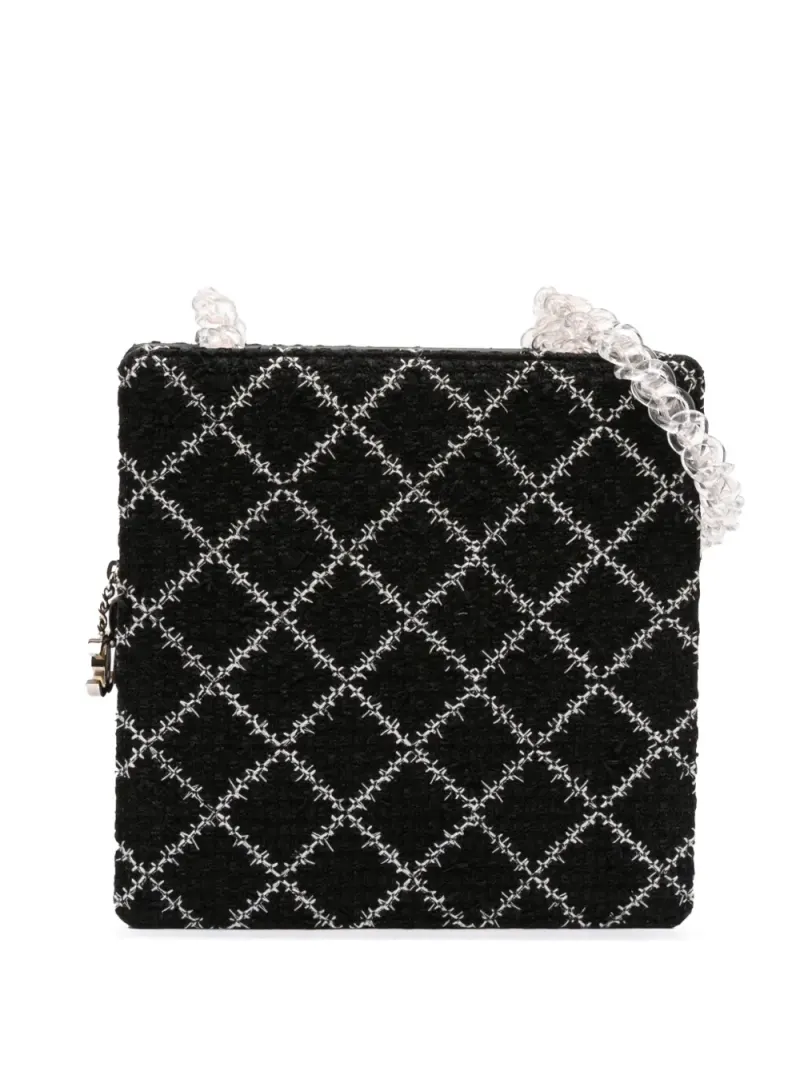 Chanel 2016-2017 Umhängetasche aus Tweed mit Reißverschluss in Schwarz Tweed-Leder