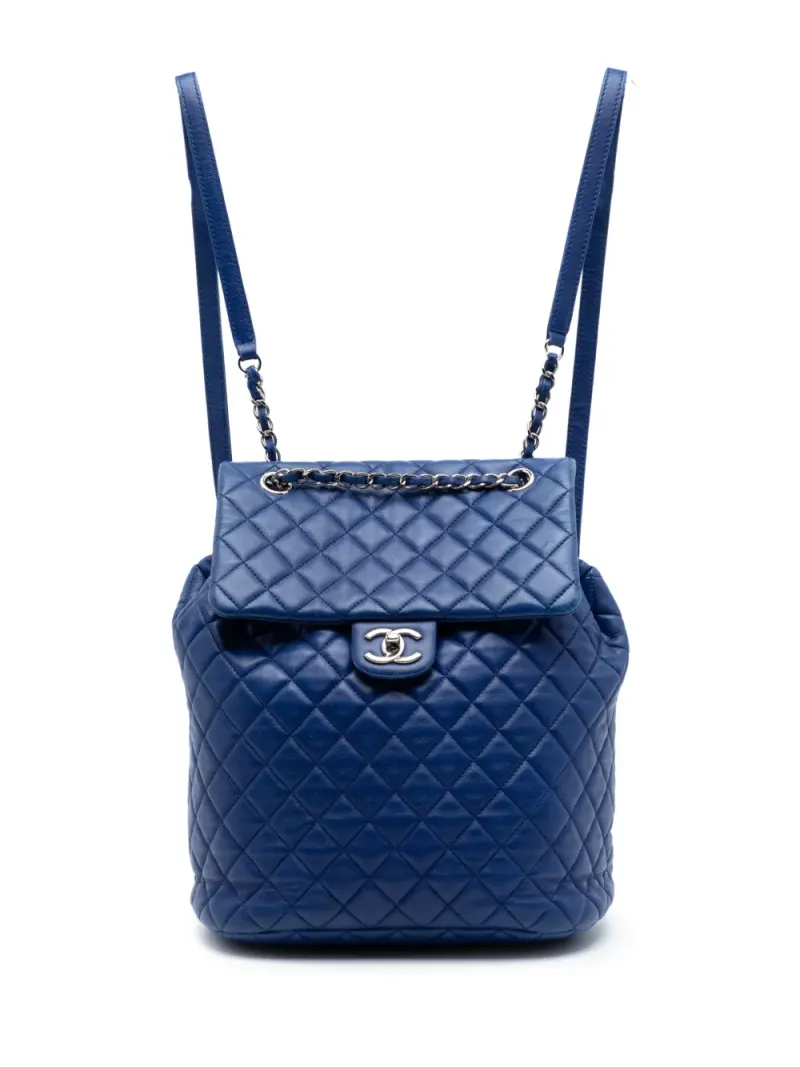 Chanel 2015-2016 großer Urban Spirit Rucksack aus Lammleder mit Steppung in Blau Lammleder-Leder