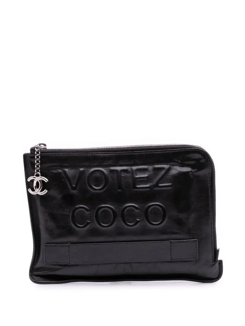 Chanel 2014-2015 Votez Coco Clutch aus Lammleder in Schwarz Lammleder-Leder