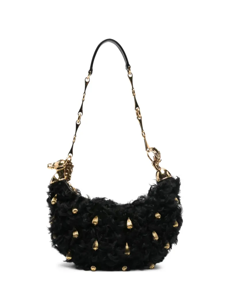 Chloé Chain Horse Schultertasche aus Shearling in Schwarz