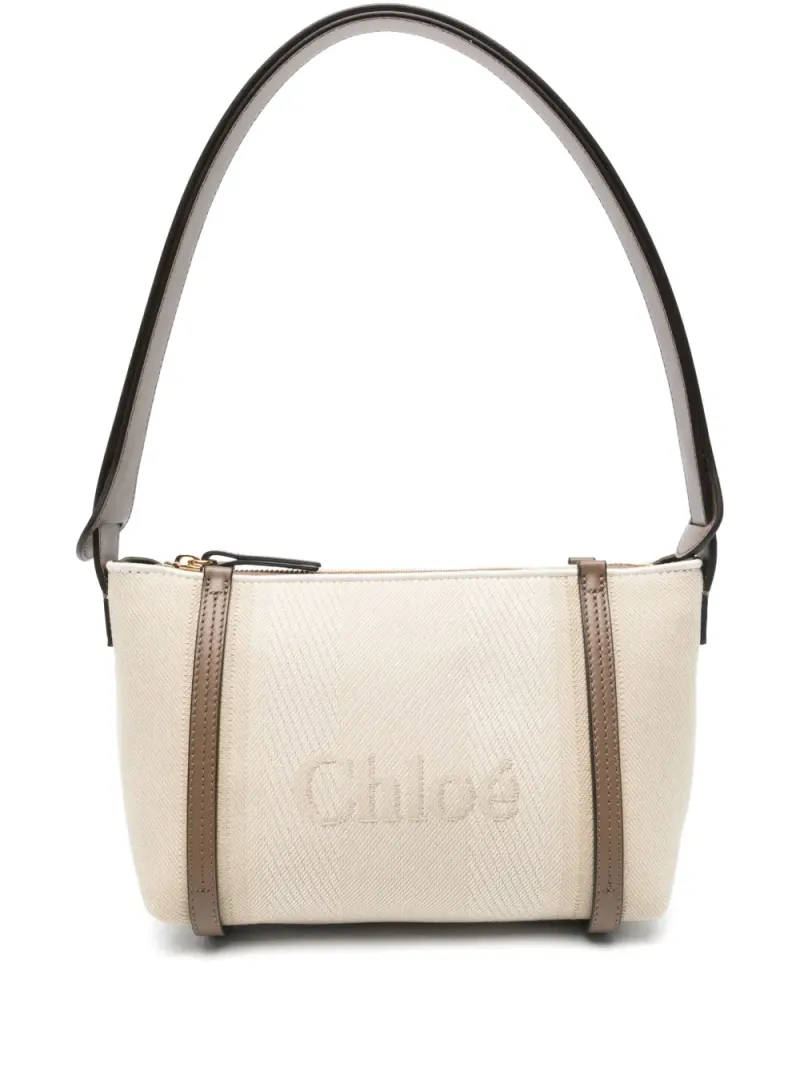 Chloé Schultertasche mit Logo-Jacquard in Nude