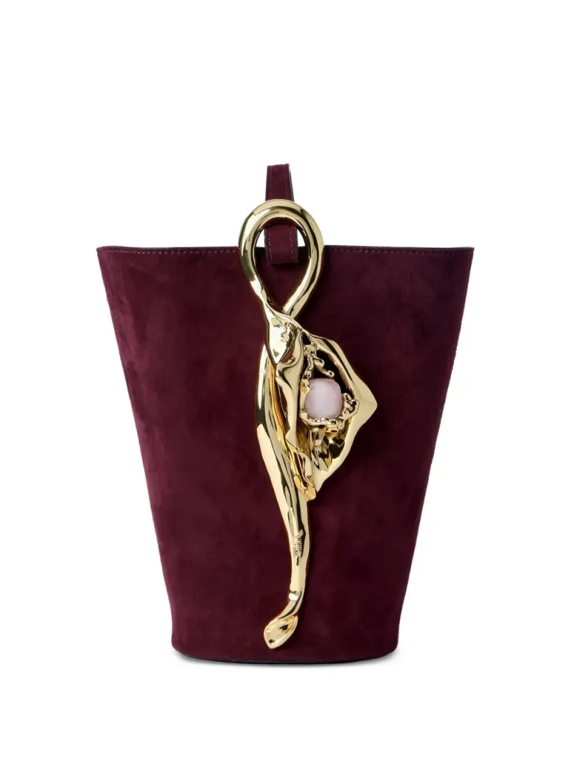 Chloé Skulpturale Clutch aus Wildleder in Rot Wildleder-Leder