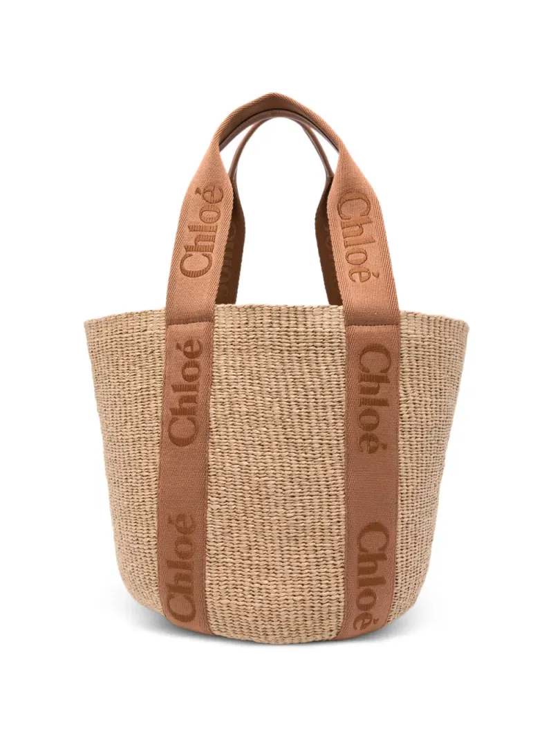 Chloé Große Woody Tote Bag mit Logo in Nude
