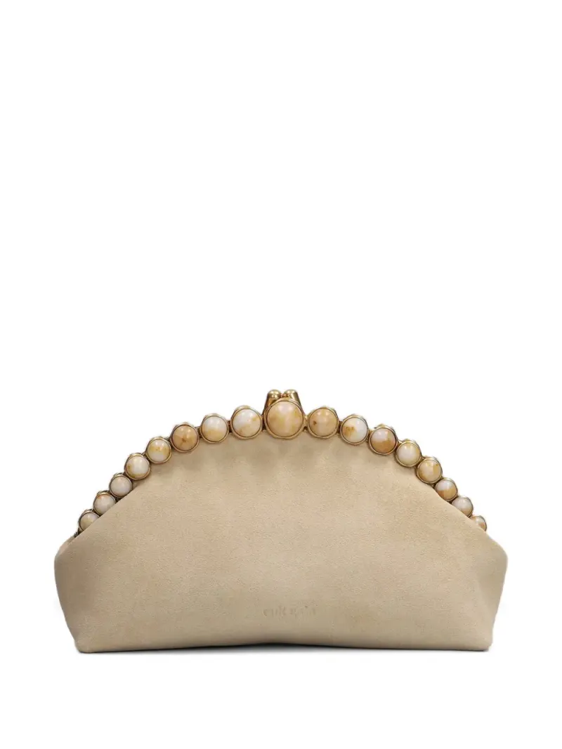Cult Gaia bead-embellished suede clutch bag in Nude
