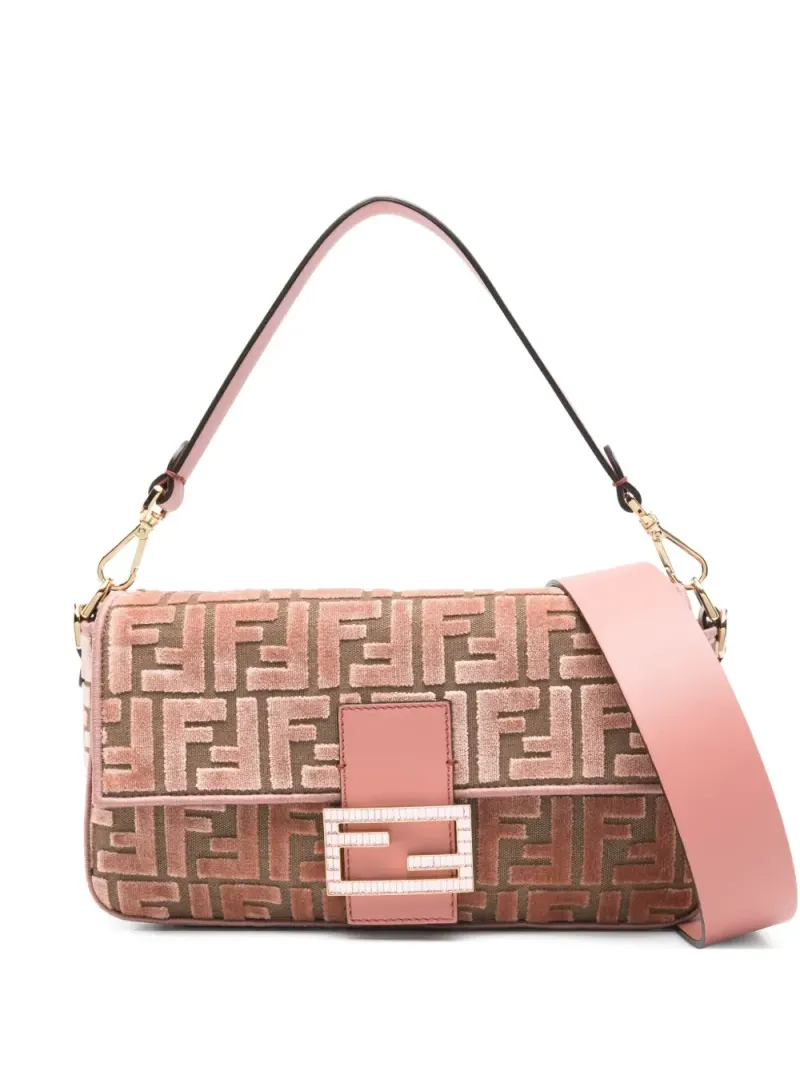Fendi Mittelgroße Baguette Schultertasche mit FF-Muster in Braun