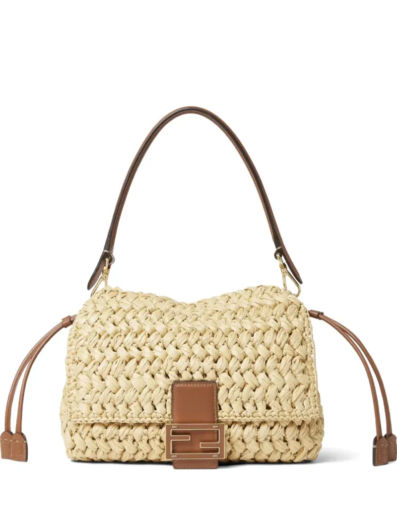 Fendi Mama Baguette woven-raffia shoulder bag in Nude