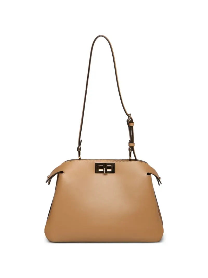 Fendi Kleine Peekaboo Schultertasche mit Logo in Braun