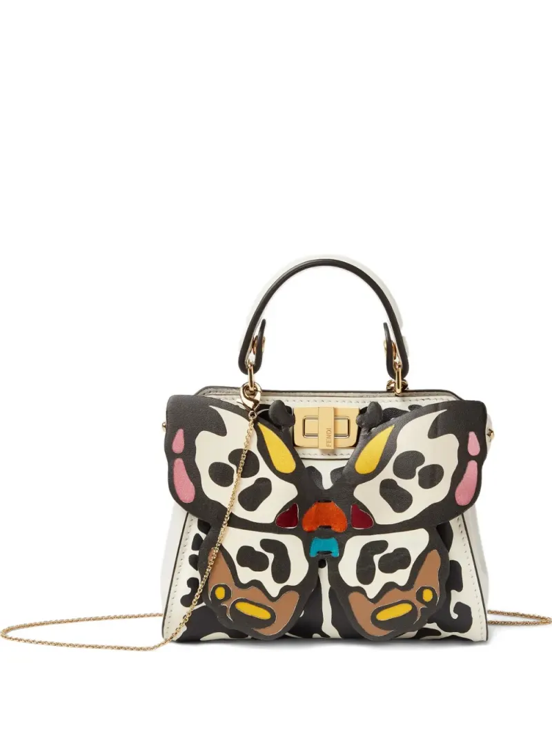 Fendi Nano Peekaboo Tote Bag mit Kettenriemen in Weiß