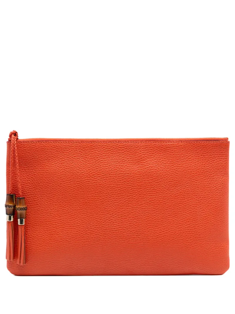 Gucci 2016-2025 Bamboo Clutch aus Kalbsleder mit Quaste in Orange Kalbsleder-Leder