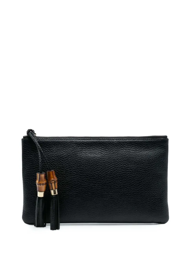 Gucci 2016-2025 Bamboo Clutch aus Kalbsleder in Schwarz Kalbsleder-Leder