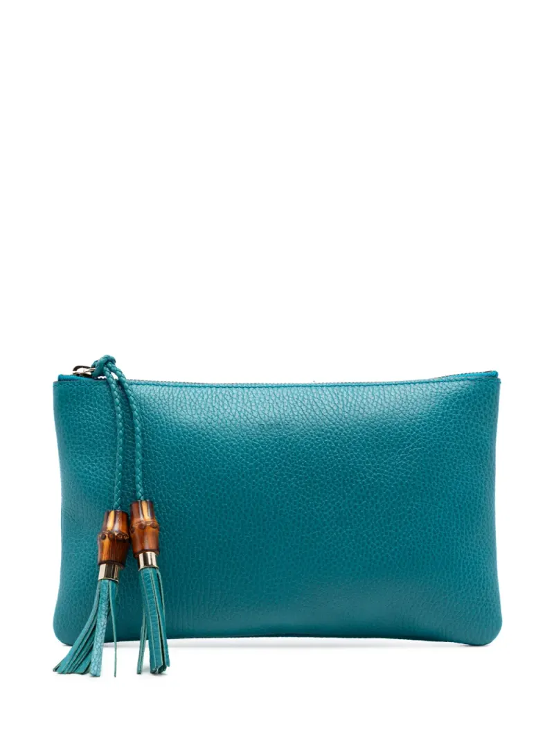Gucci 2016-2025 Bamboo Clutch aus Kalbsleder in Blau Kalbsleder-Leder