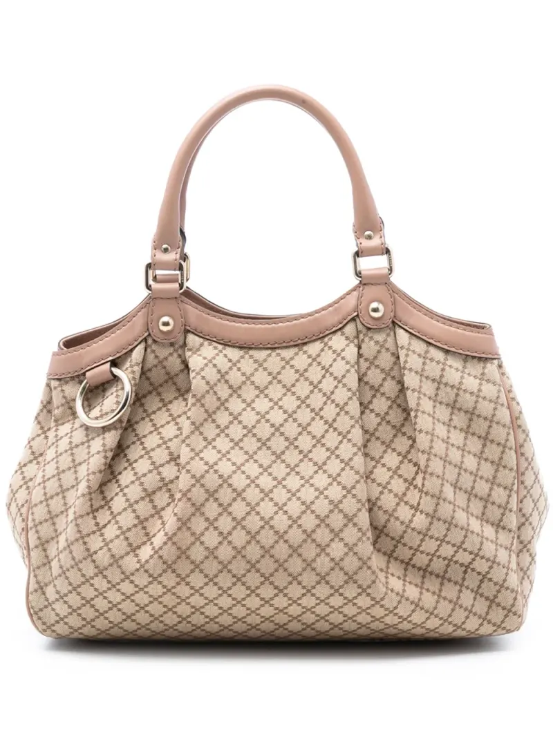 Gucci 2016-2025 mittelgroße Diamante Sukey Tote Bag aus Canvas in Braun