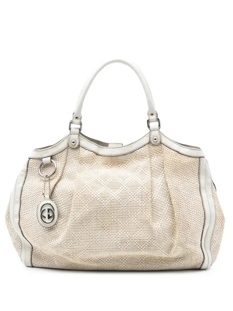Gucci 2016-2025 große Diamante Sukey Tote Bag aus Raffiabast in Braun