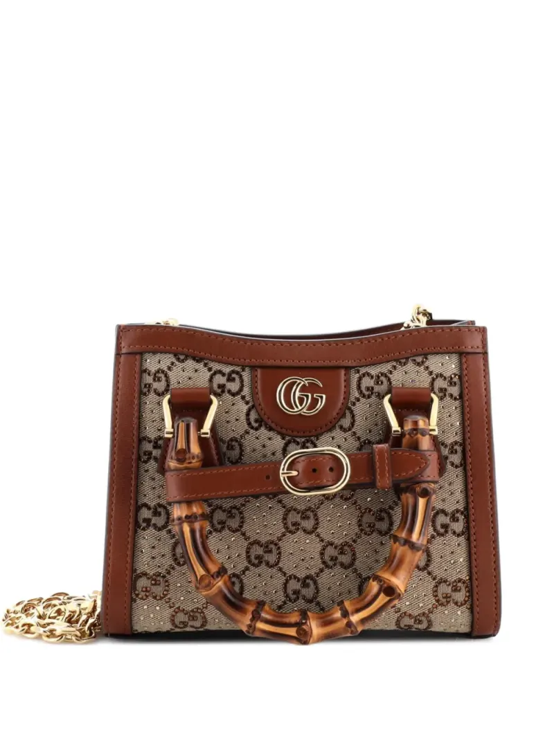 Gucci Diana NM Mini-Tote Bag aus GG-Canvas mit Kristallen Mini in Braun Gg-Canvas-Leder