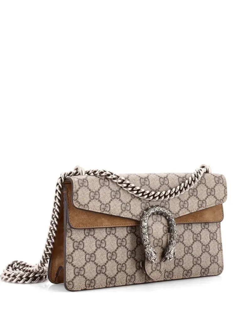 Gucci Kleine Dionysus Schultertasche aus GG-beschichtetem Canvas mit Kristallen in Braun