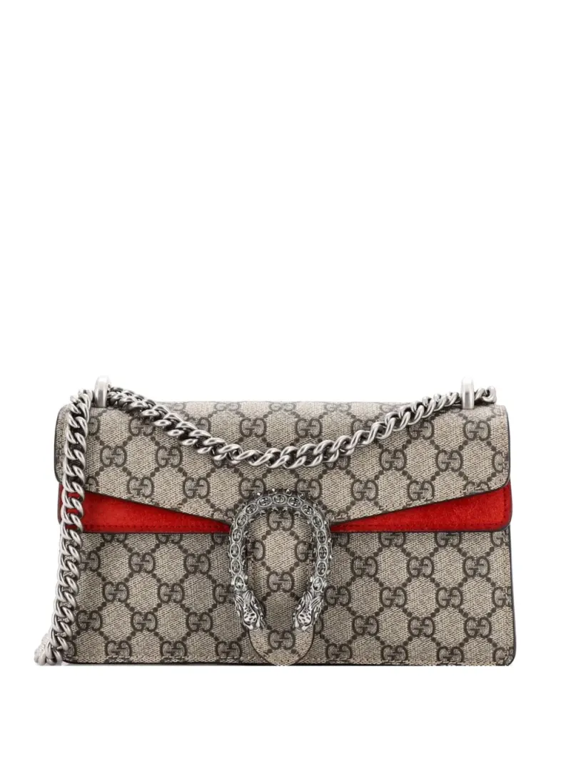 Gucci Kleine Dionysus Schultertasche aus GG-beschichtetem Canvas mit Kristallen in Braun