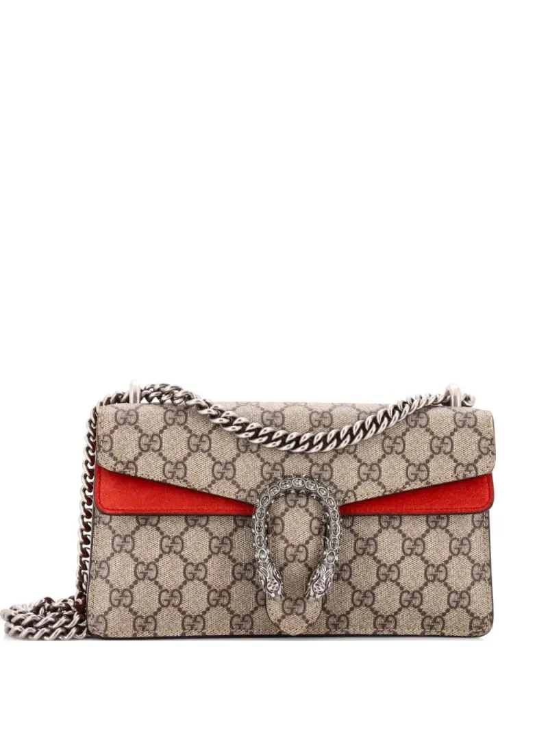 Gucci Kleine Dionysus Schultertasche aus GG-beschichtetem Canvas mit Kristallen in Braun