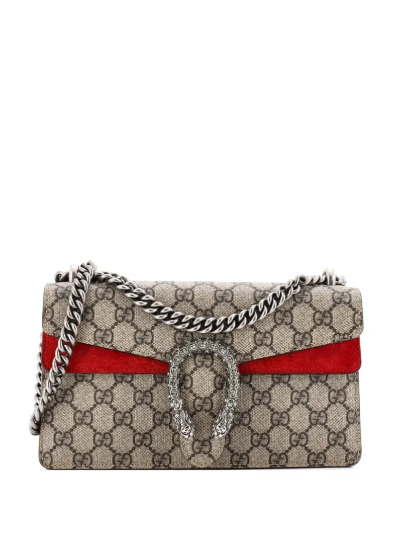 Gucci Kleine Dionysus Schultertasche aus GG-beschichtetem Canvas mit Kristallen in Braun