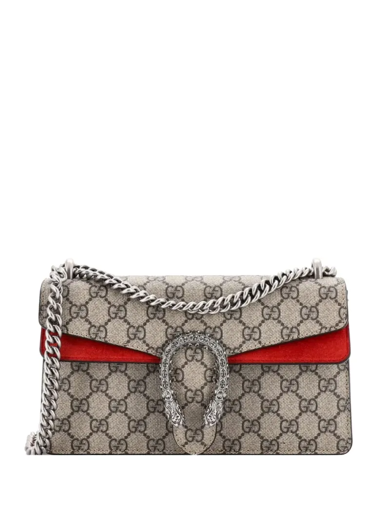 Gucci Kleine Dionysus Schultertasche aus GG-beschichtetem Canvas mit Kristallen in Braun