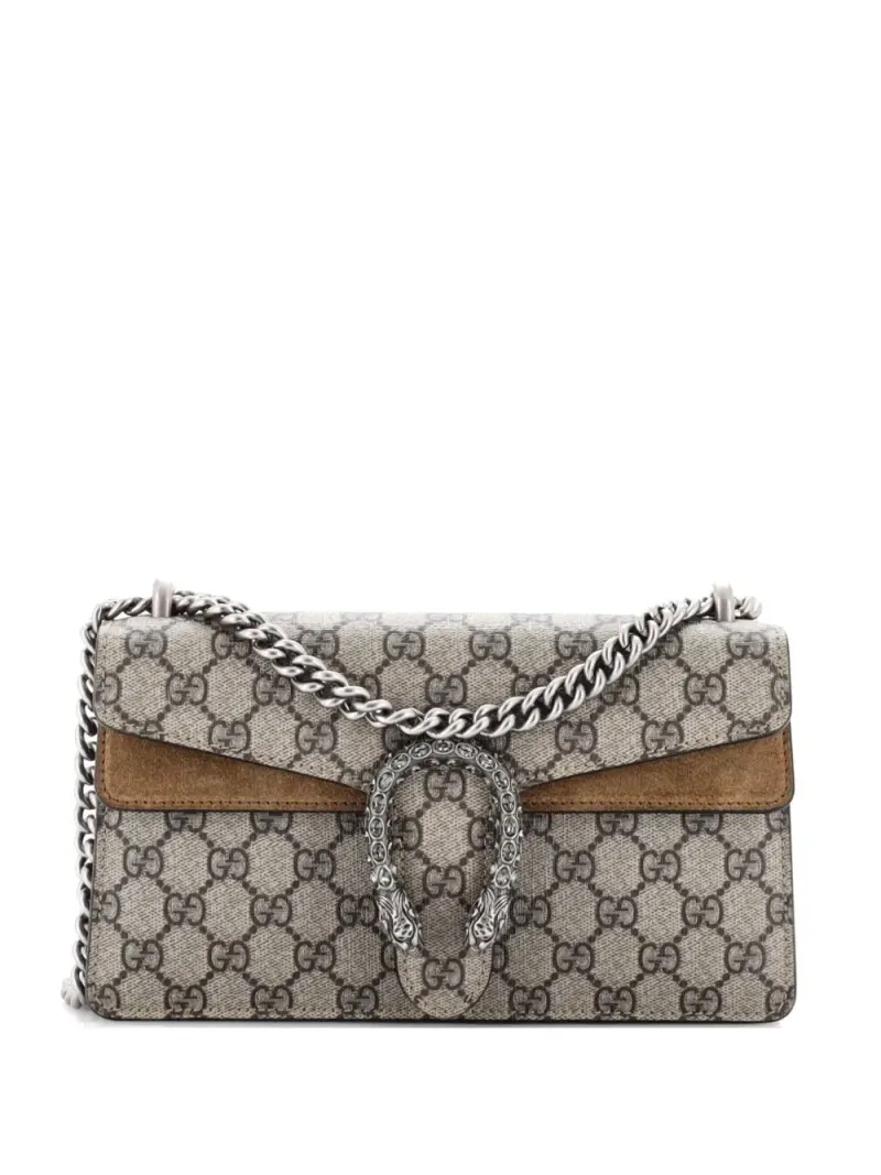 Gucci Kleine Dionysus Schultertasche aus GG-beschichtetem Canvas mit Kristallen in Braun