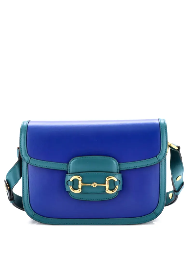 Gucci Kleine Horsebit 1955 Schultertasche aus Leder in Blau