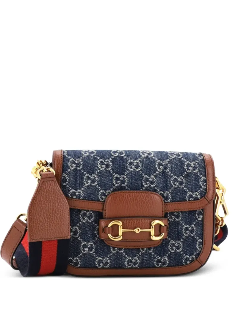 Gucci Mini Horsebit 1955 Schultertasche aus GG-Denim Mini in Blau