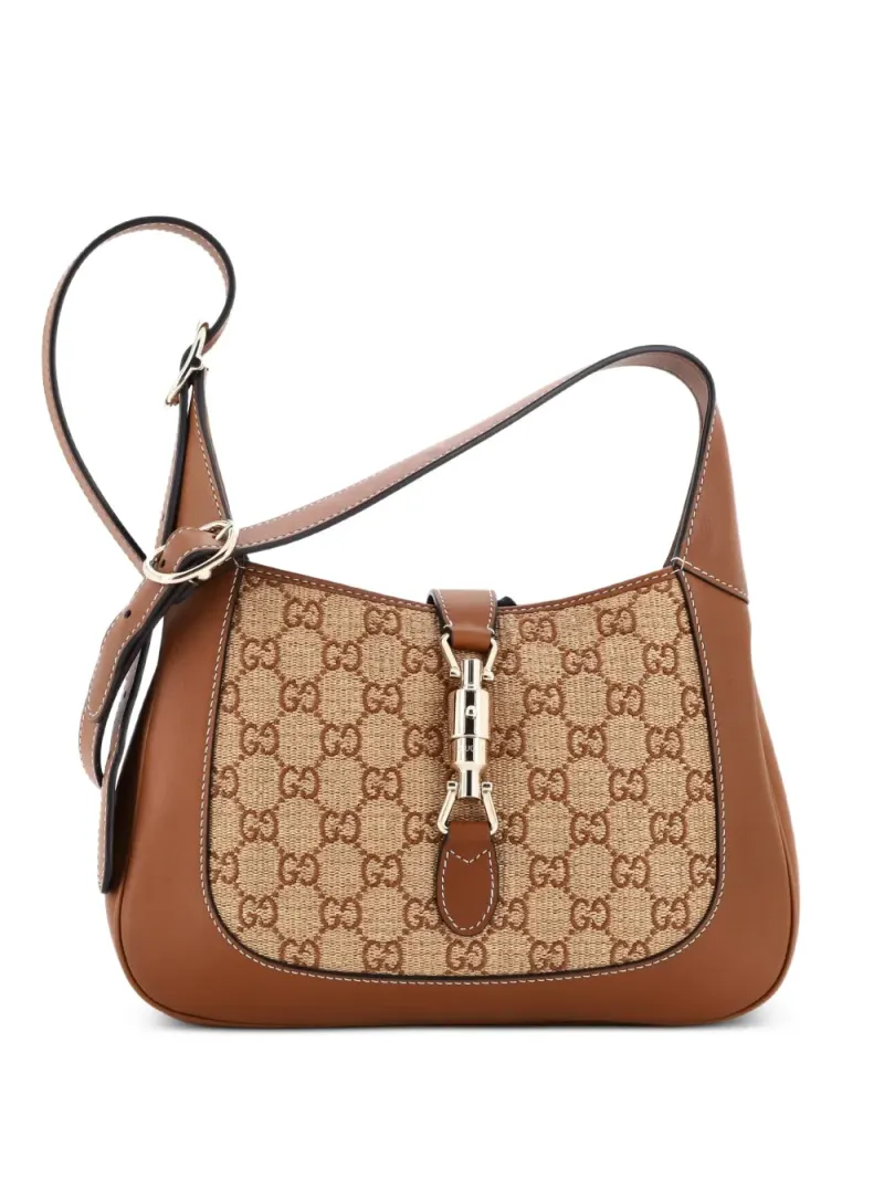 Gucci Mittelgroße Jackie 1961 Beuteltasche aus GG-Raffiabast in Braun
