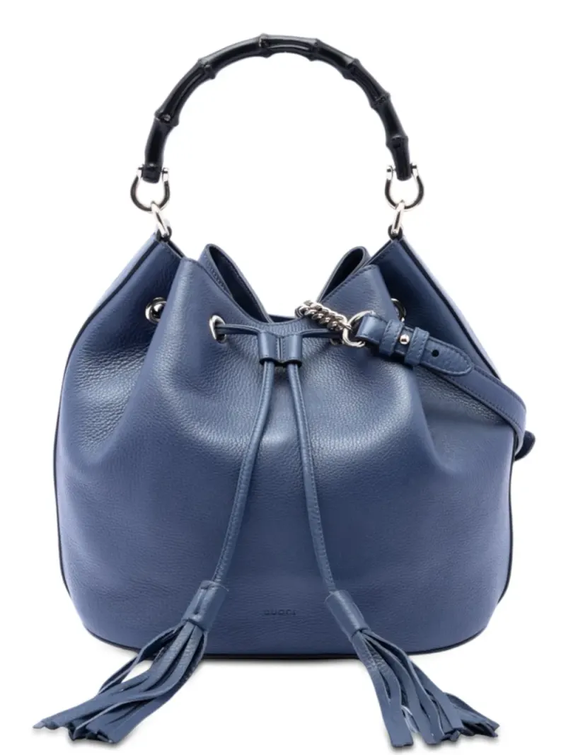 Gucci 2016-2026 Miss Bamboo Beuteltasche aus gekörntem Kalbsleder in Blau Kalbsleder-Leder
