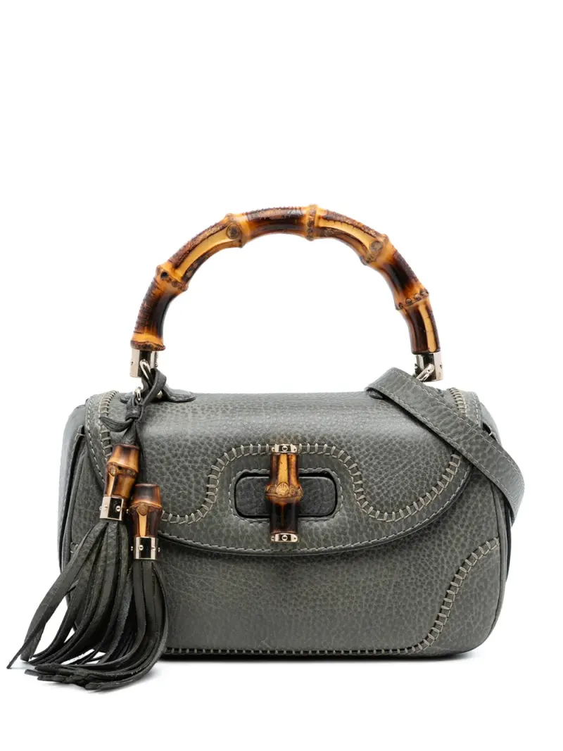 Gucci 2016-2026 mittelgroße New Bamboo Satchel-Tasche aus Kalbsleder in Grau Kalbsleder-Leder