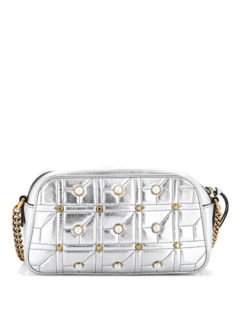 Gucci Pearly GG Marmont in Silber Matelassé-Leder – Pre-owned Taschen