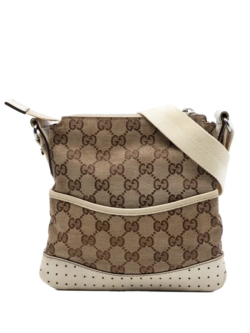 Gucci perforierte in Weiß Gg-Canvas-Leder – Pre-owned Taschen