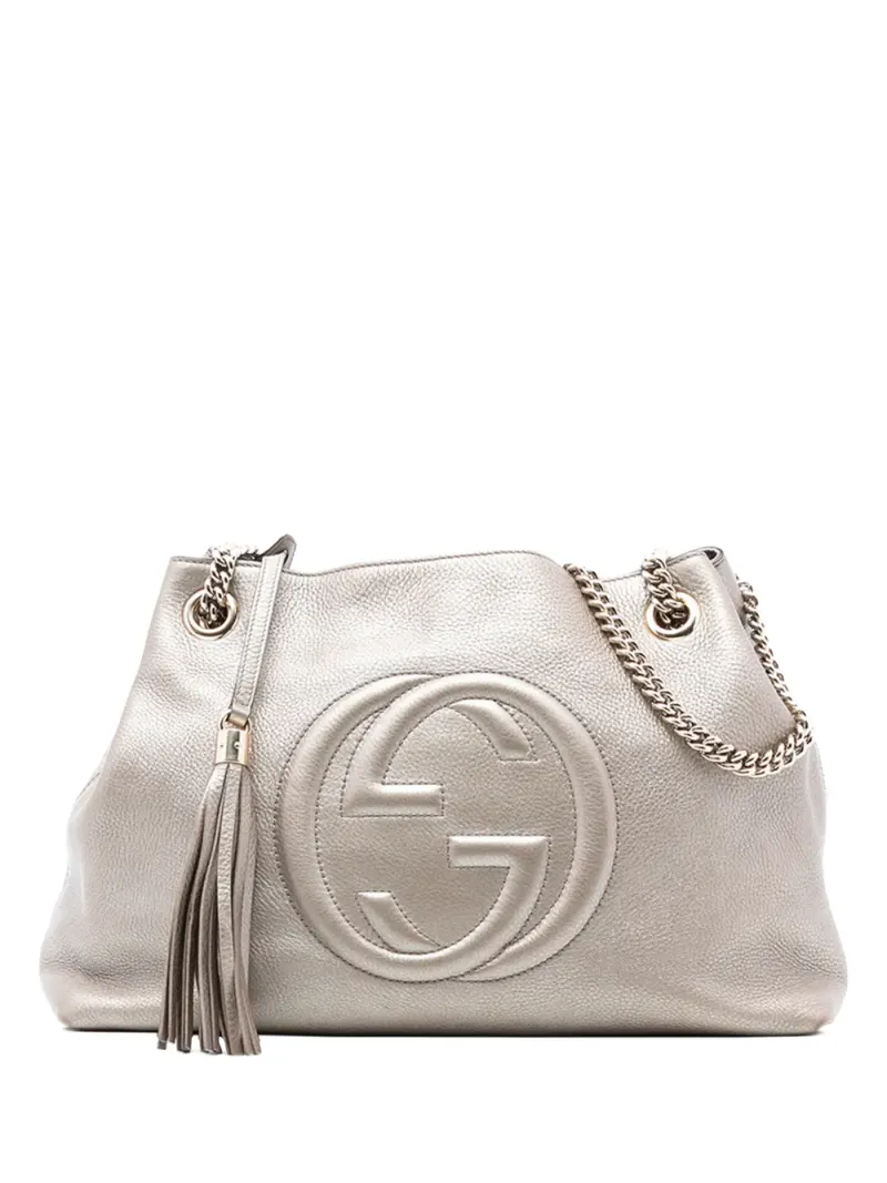 Gucci 2016-2025 mittelgroße Soho Chain Tote Bag aus Leder in Metallic-Optik in Gold