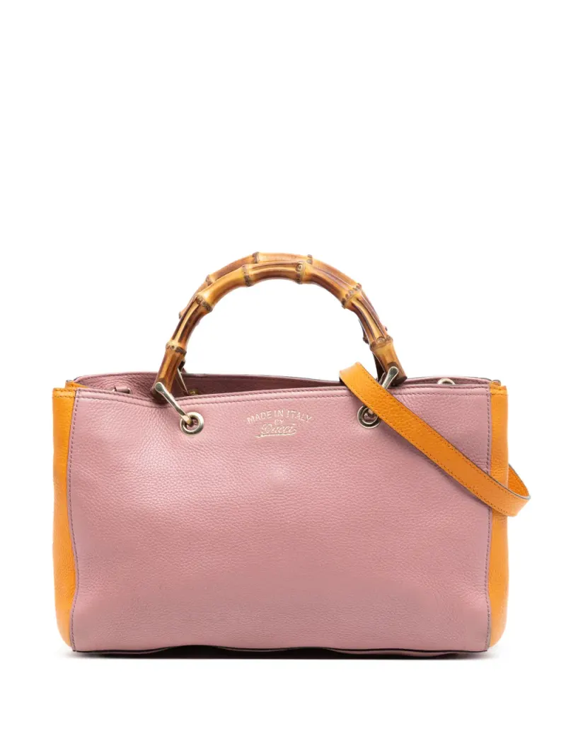 Gucci zweifarbige Bamboo Stachel-Tasche in Orange Kalbsleder-Leder – Pre-owned Taschen